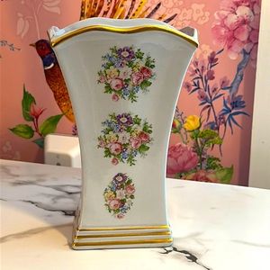 Princeton China Mid-Century Light Blue Vase W/ Floral Motif & Gold Trim